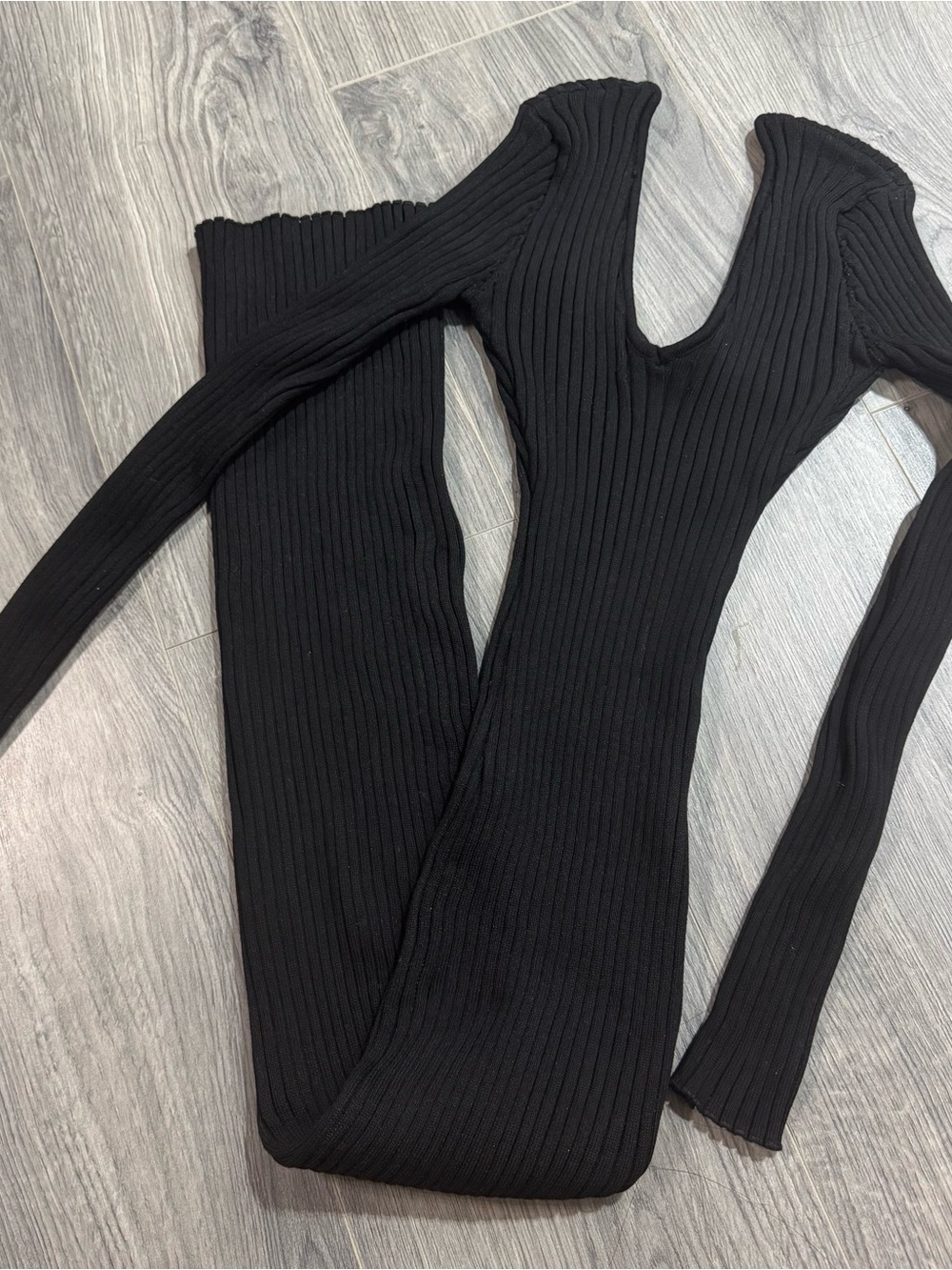 Fashion Nova Black Ribbed Long Sleeve Dress